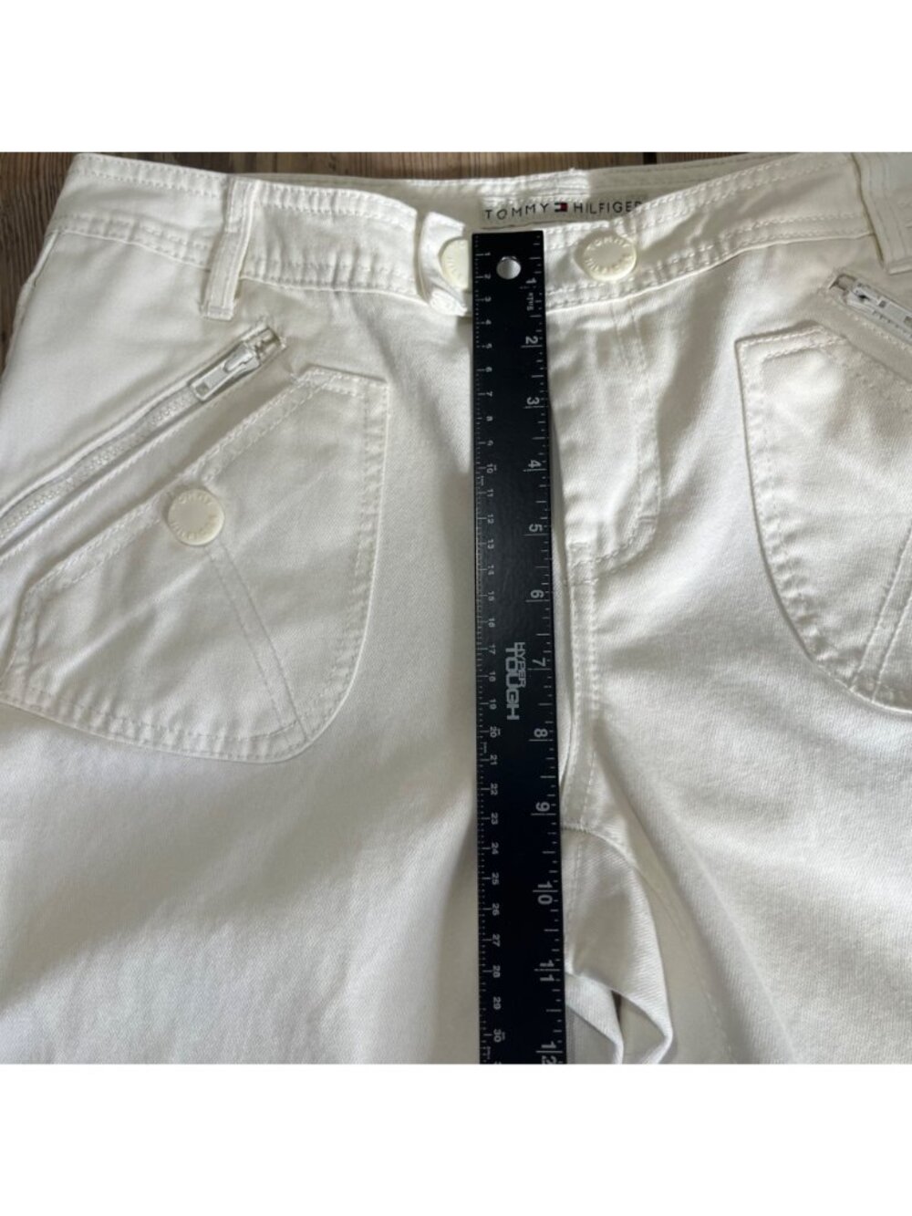 Tommy Hilfiger Flare Leg Cropped Pants Womens 12 White Canvas Pockets Y2J - Picture 9 of 10